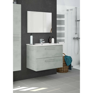 Mobile sottolavabo Inglewood, Mobiletto per bagno sospeso, Armadio a 2 cassetti e specchio, cm 80x45h57, Cemento