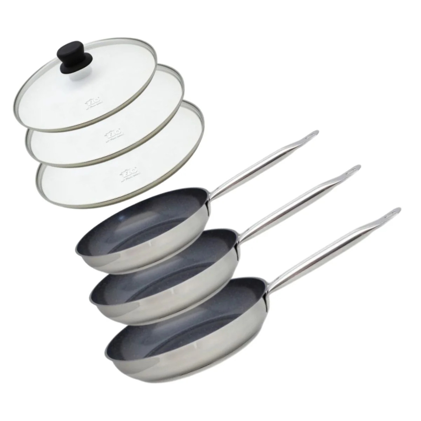 Set de 3 Poêles 24, 28 et 32 cm céramique sans PFAS et 3 couvercles Profi Therm Platinum Elo