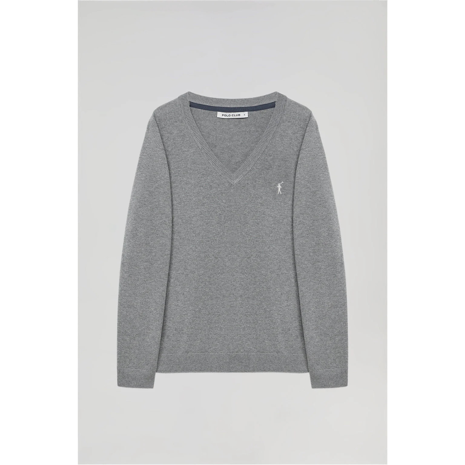 Jersey gris vigoré de punto básico con cuello de pico y logo Rigby Go