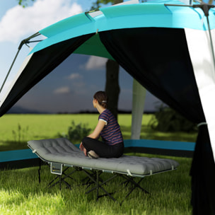 Lit de camping pliable - matelas, pochette latérale sac intégré - métal tissu Oxford - 185 x 68 x 37 cm - gris clair