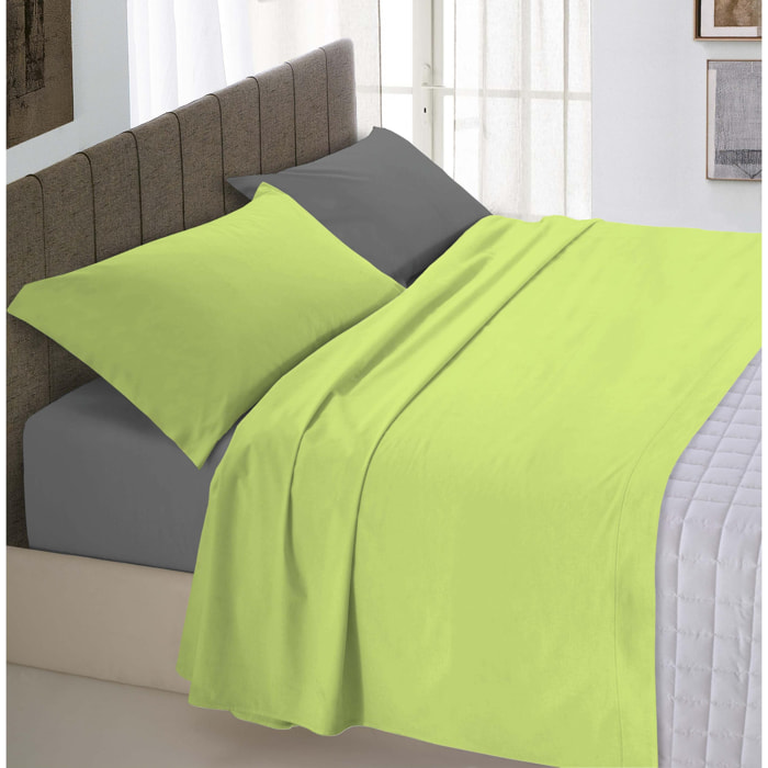 COMPLETO LETTO NATURAL COLOUR MADE IN ITALY COTONE-VERDE ACIDO/FUMO MATRIMONIALE