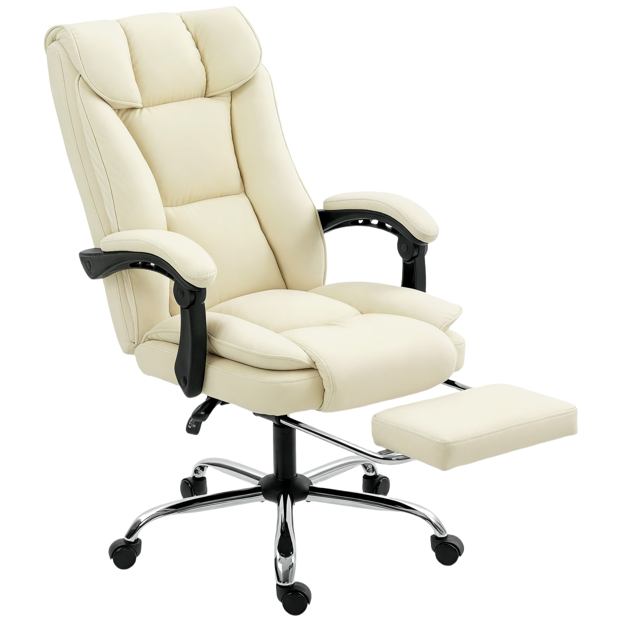 Chaise de bureau inclinable repose-pieds revêtement synthétique crème
