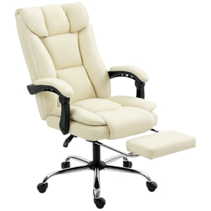 Chaise de bureau inclinable repose-pieds revêtement synthétique crème