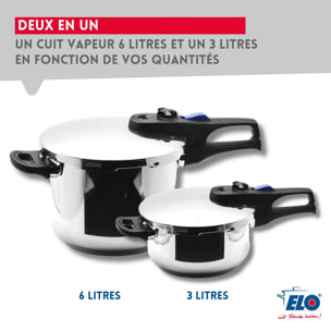 Autocuiseur vapeur en acier inoxydable 18/10 22 cm 3 à 6 litres Elo Praktika Plus XL