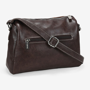 Bolso bandolera marrón con cremallera y tachas
