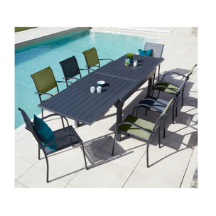 Ensemble table et chaises de jardin  - gris anthracite et vert sauge - HONFLEUR XL BEZIERS