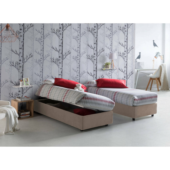 Letto singolo Diana, Letto contenitore con rivestimento in tessuto, 100% Made in Italy, Apertura laterale, con materasso Cm 80x190 incluso, Tortora