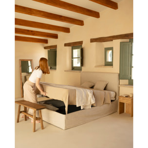 Lit coffre déhoussable en lin beige pour les sommiers en différentes tailles