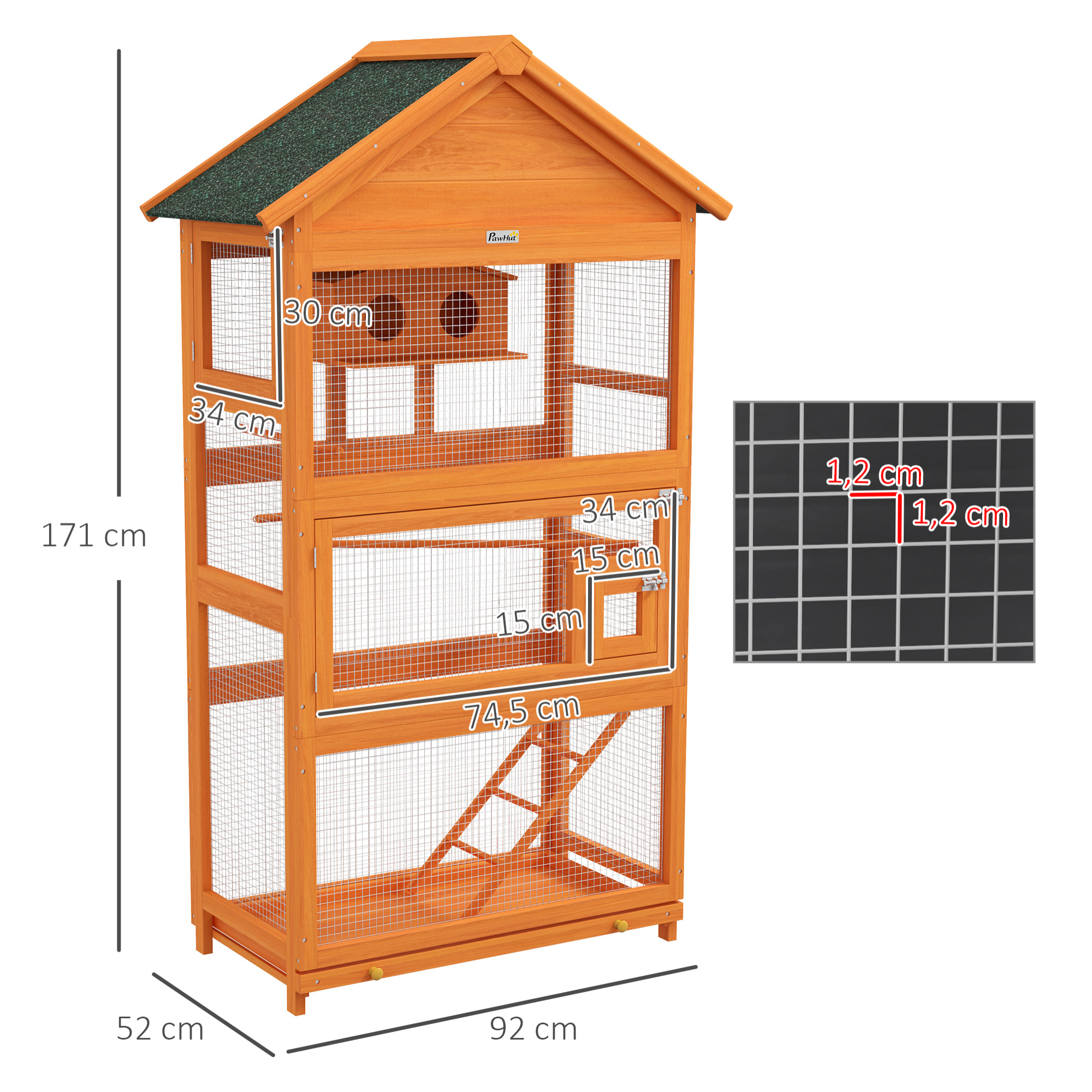 Cage à oiseaux volière grande taille 2 portes trappe toit asphalte tiroir amovible bois pré-huilé