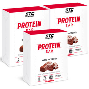 STC Nutrition - Protein Bar Chocolat - 15 g de Protéines par Barre + Vitamines & Minéraux - En-Cas Protéiné - Lot de 3 Étuis de 5 Barres x 45 g