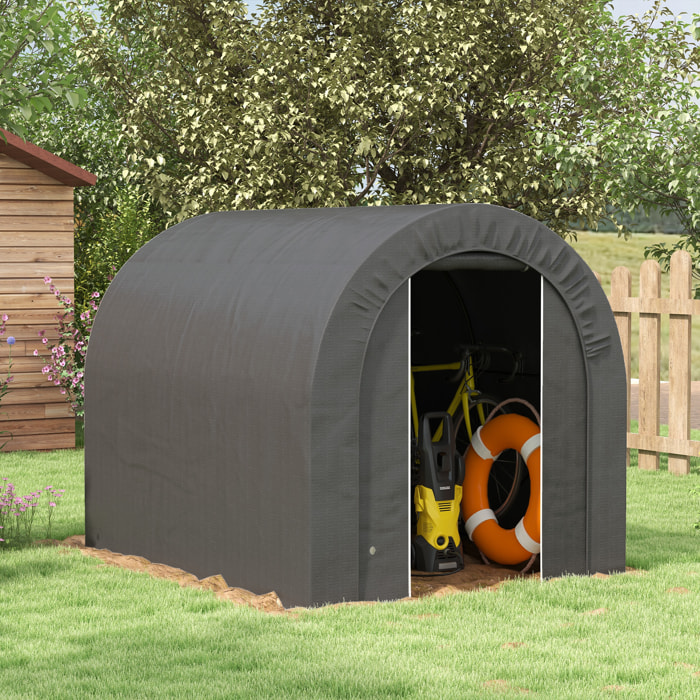 Abri de jardin rangement extérieur dim. 2,4L x 1,8l x 1,9H m - porte zippée - acier galvanisé PE gris