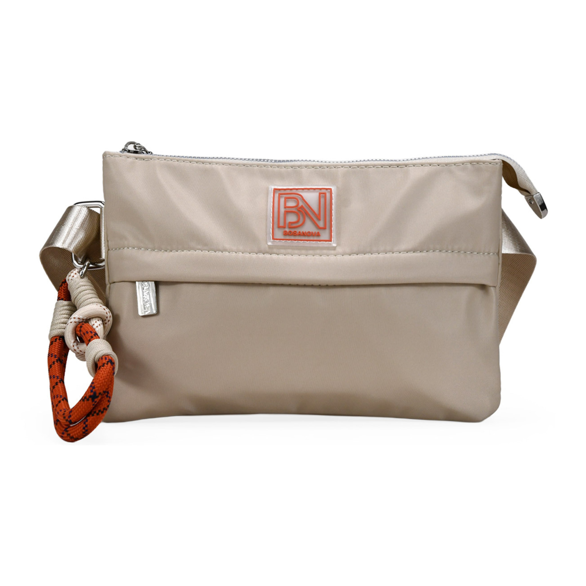 Bolso bandolera tostado en nailon con dos compartimentos