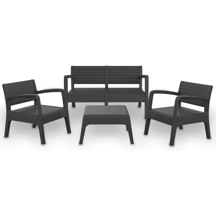 Set valencia muebles de salon exterior - conjunto muebles jardin exterior 4 plazas | fabricado en españa con materiales reciclados - color grafito