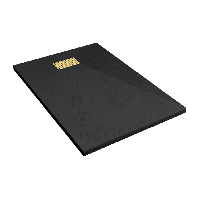 Receveur de douche Noir Effet Pierre 80x120 cm et Grille décor Perforée Or Doré Brossé
