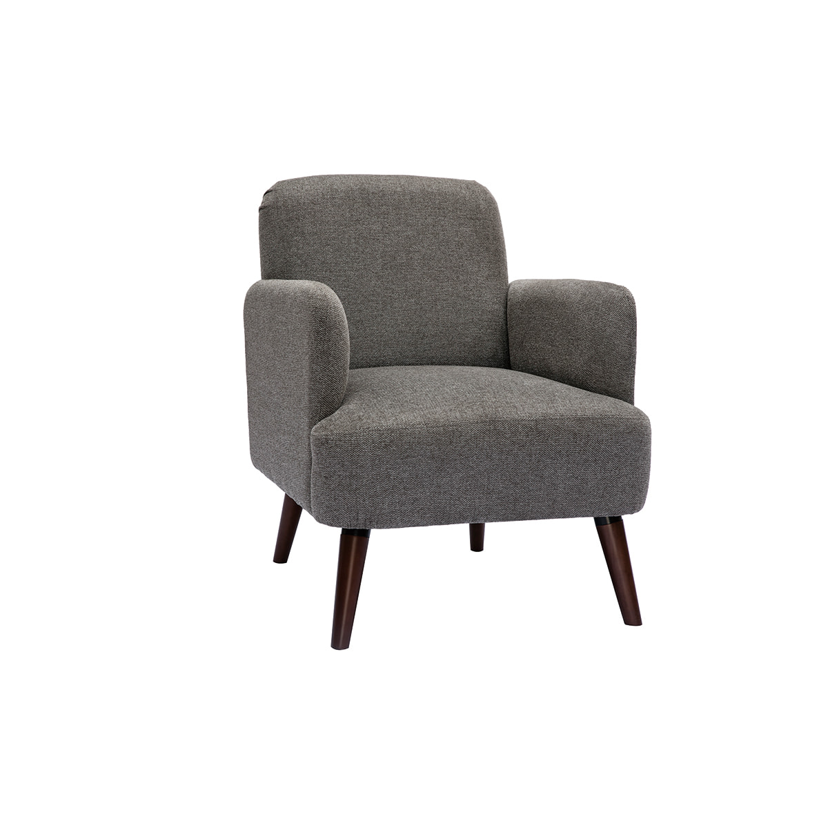 Fauteuil scandinave en tissu effet velours texturé gris et bois foncé ISKO