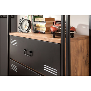 TALI - Bibliothèque industrielle avec tiroirs - bois et noir