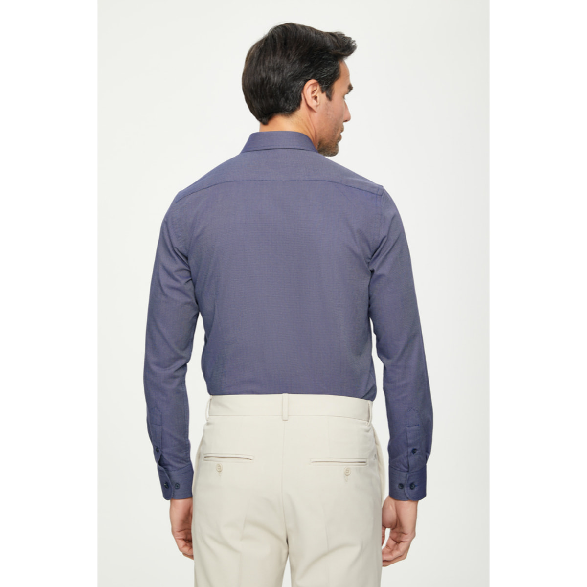 Camicia Uomo 1 Bottone Francese Slim Jacquard Fantasia Blu
