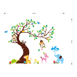 Stickers Muraux décoration adhésifs géant pour enfant - arbre, singes et éléphant