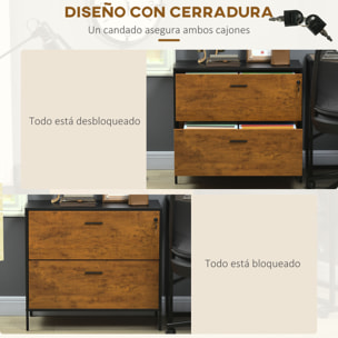 Cajonera de Oficina Industrial con 2 Cajones Cajonera para Archivadores con Cerradura y Carpetas Colgantes para Tamaño A4 80x39x73,5 cm Marrón