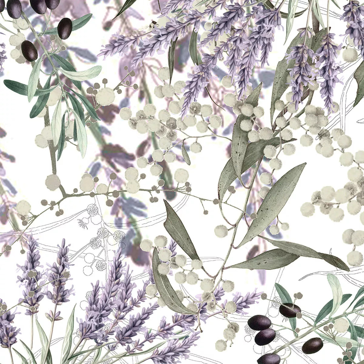 Serviette lin & coton lavé 150 g/m² imprimé violet Parfum de lavande mauve