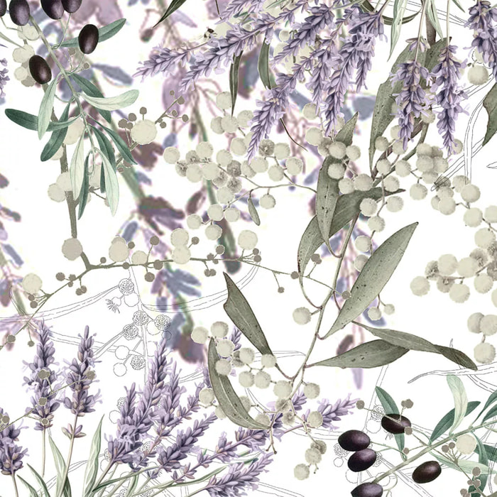 Serviette lin & coton lavé 150 g/m² imprimé violet Parfum de lavande mauve