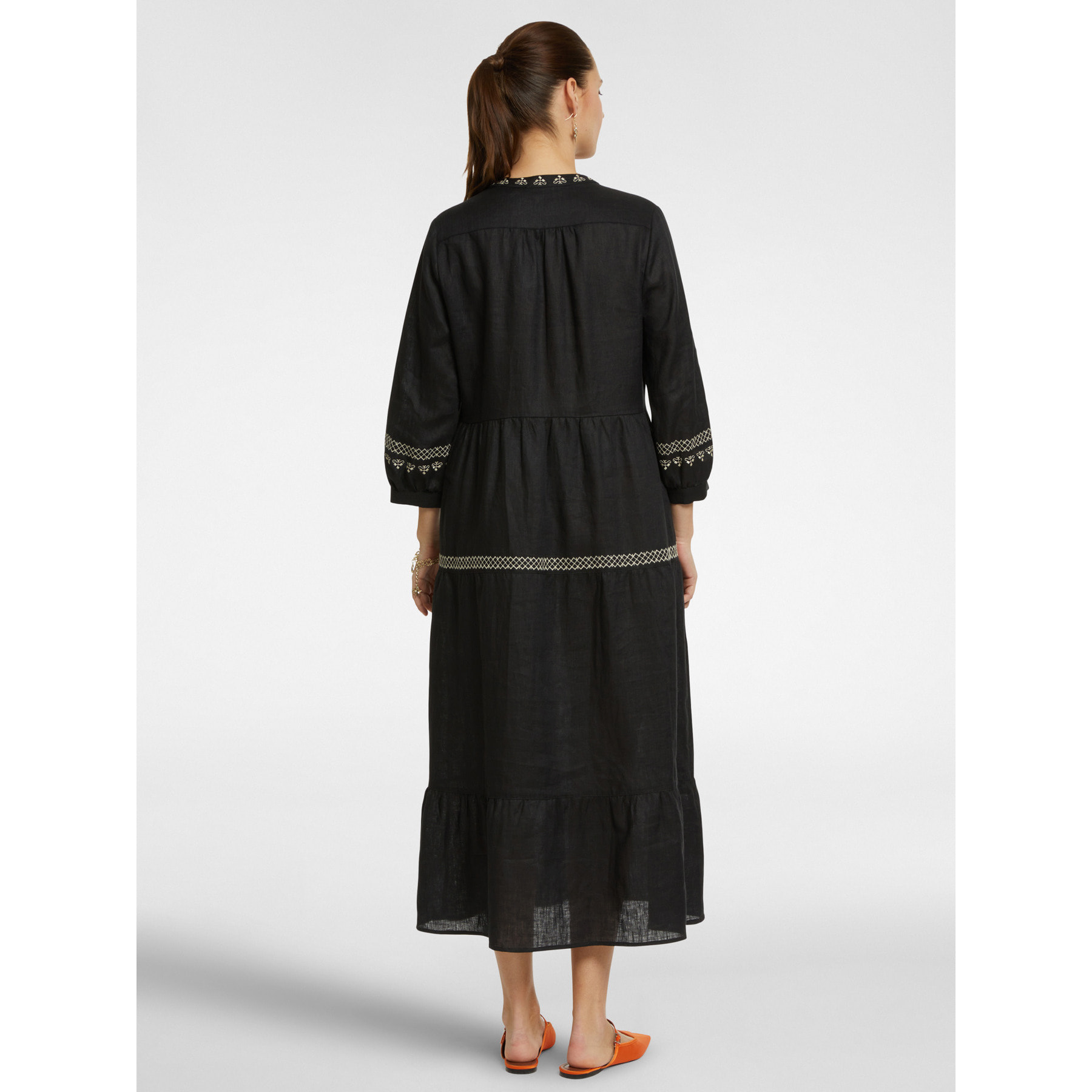 Elena Mirò - Vestido de lino bordado - Negro