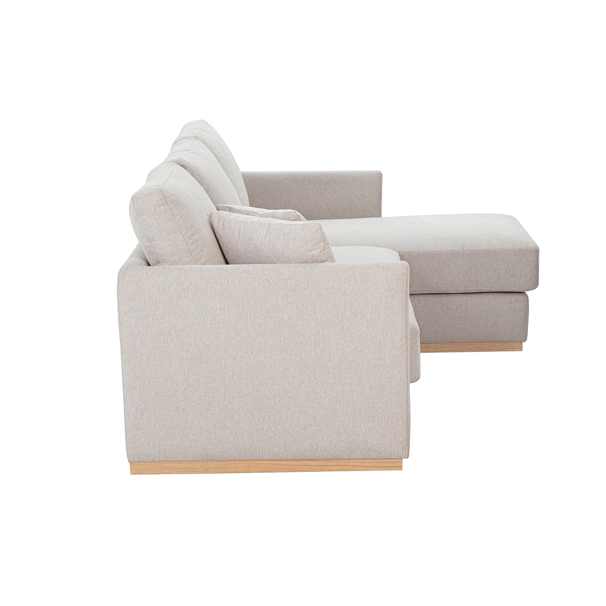 Canapé d'angle droit en tissu effet velours texturé beige 3 places MOSS