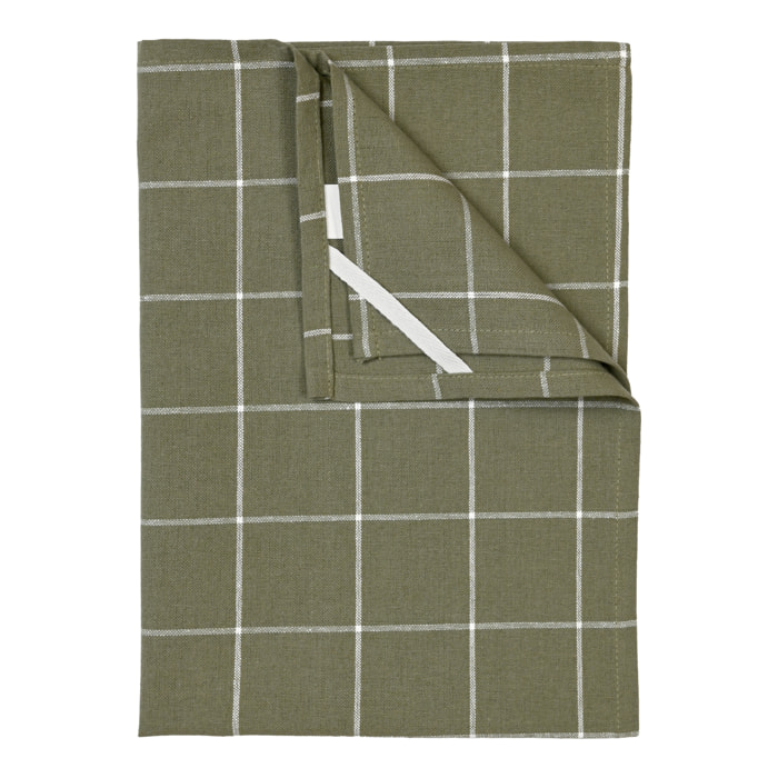 Torchon de cuisine en coton à motif carreaux - Kaki