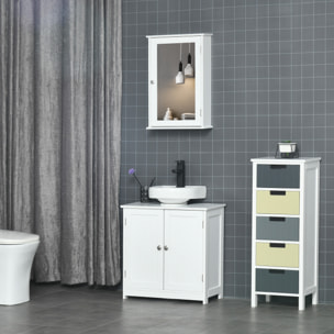 Armoire murale de salle de bain avec miroir - armoire à glace - placard de rangement toilettes - 1 porte, 2 étagères - verre MDF blanc