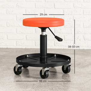 Tabouret d'atelier mobile - tabouret de mécanicien - pivotant réglable H.38-50 cm, plateau outils - orange