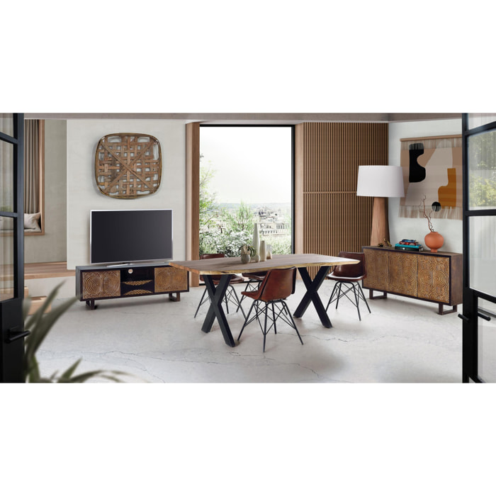 Mesas de Comedor de Madera de Acacia 240 Cm Estilo Rústico Industrial