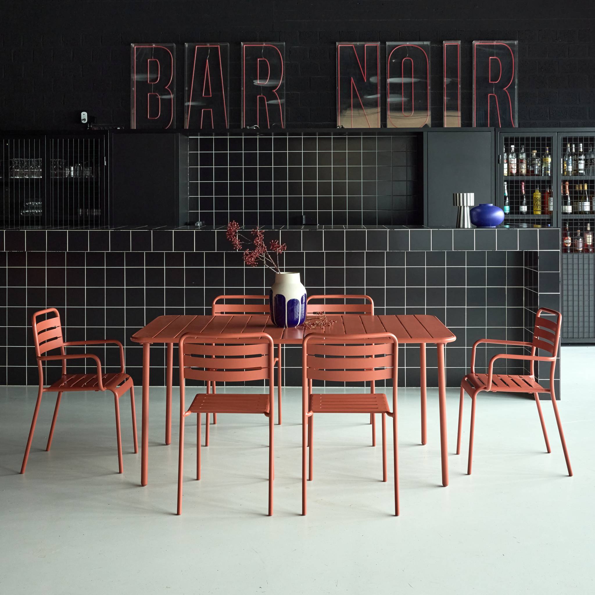 Table de jardin métal + 6 assises AMÉLIA