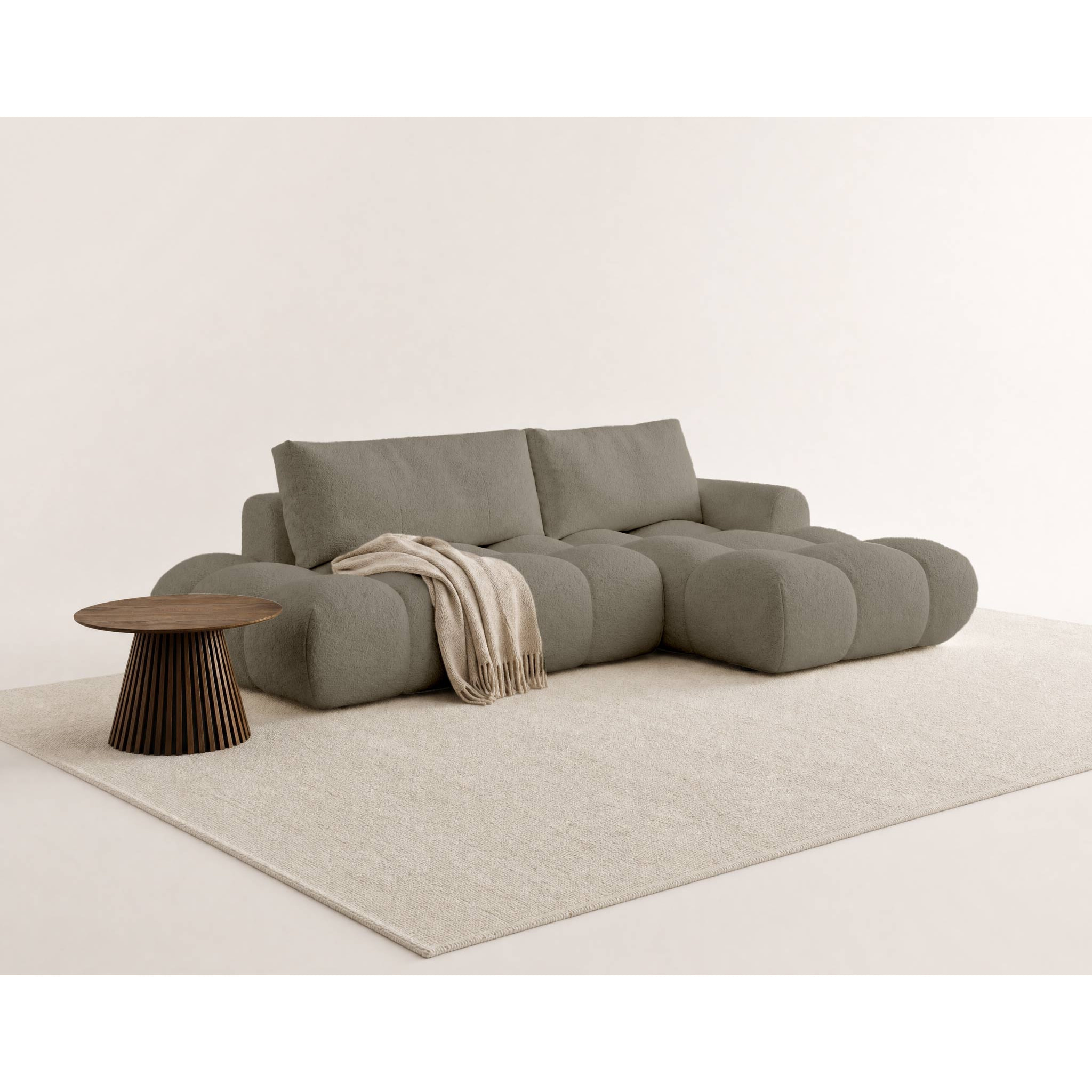 Yulin - Canapé d'angle ouvert droit 4 places convertible avec coffre en tissu bouclette - Taupe