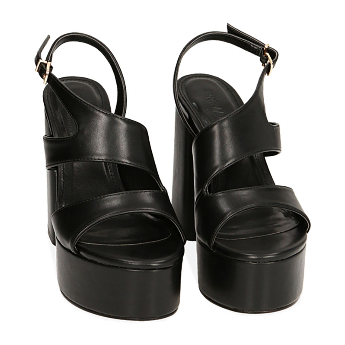 Sandalias negras con plataforma y tacón de 12 cm.