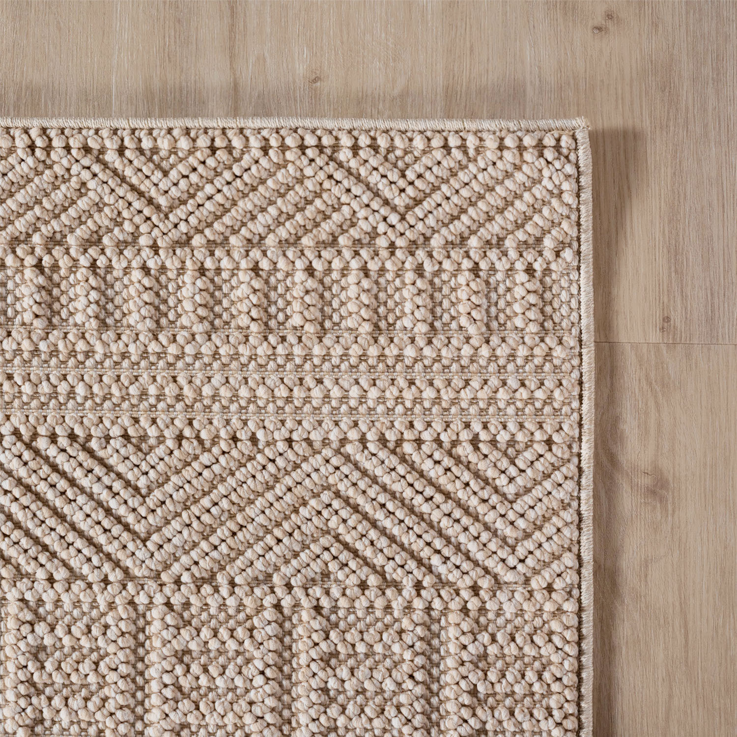 HELIX - Tapis moderne rond effet laine bouclé à motif berbère en relief beige