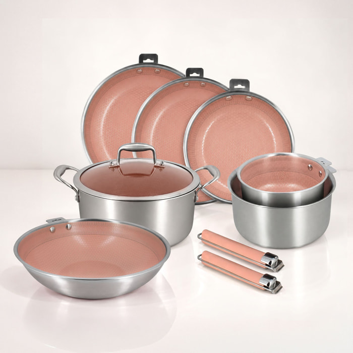 Batterie de cuisine 10 pièces en acier inoxydable rose AGLAE