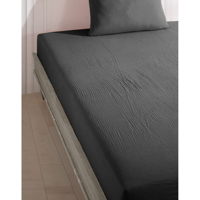 Drap housse gaze de coton anthracite