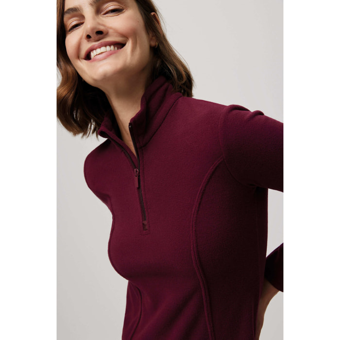 Pile da donna con mezza zip color bordeaux