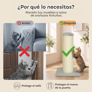PawHut Poste Rascador para Gatos, Altura 75,5 cm, Rascador para Gatos Interior, Base Estable y Cuerda de Sisal Natural, Gris Claro