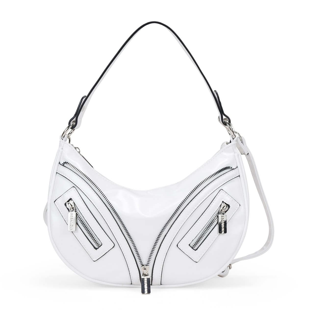 Bolso de hombro blanco con cremalleras