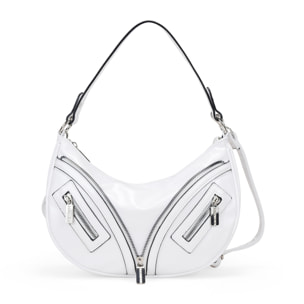 Bolso de hombro blanco con cremalleras