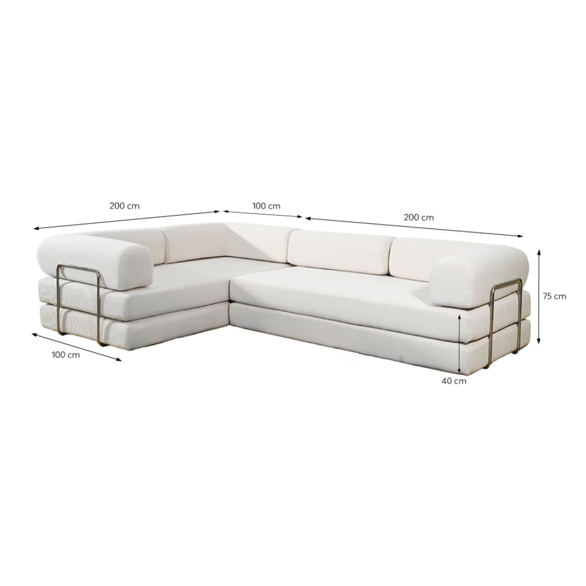 Canapé compressé convertible 5 places à mémoire de forme en velours côtelé beige MELLOW