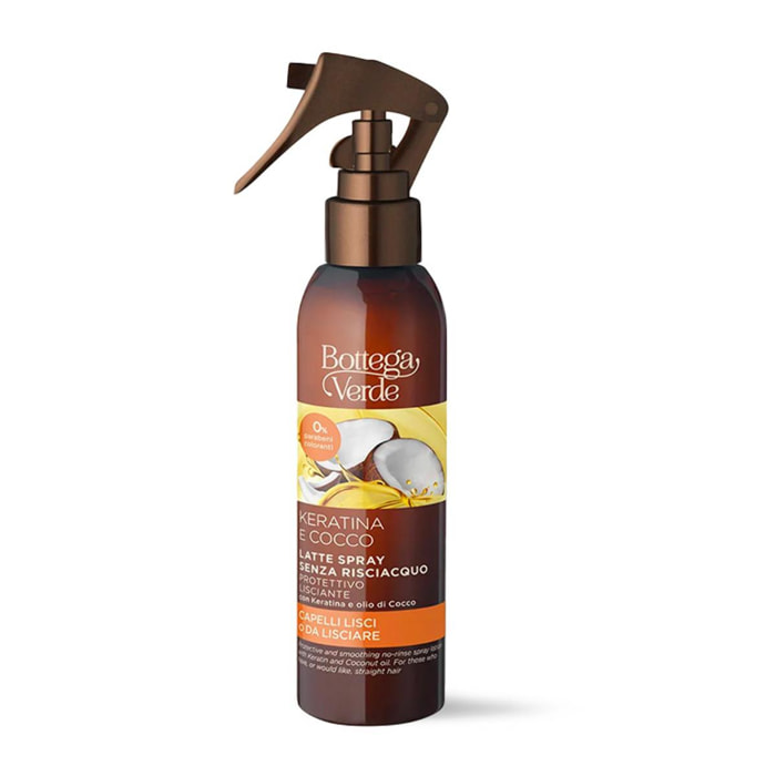 Keratina e Cocco - Latte spray protettivo lisciante senza risciacquo - con Keratina e olio di Cocco - capelli lisci o da lisciare