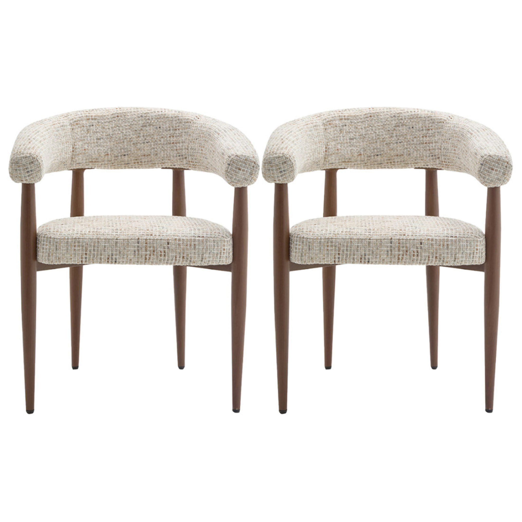Nour - lot de 2 fauteuils en tissu moucheté - pieds en métal effet bois - Beige