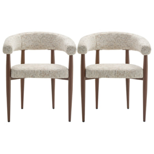 Nour - lot de 2 fauteuils en tissu moucheté - pieds en métal effet bois - Beige
