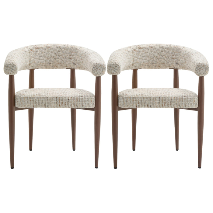 Nour - lot de 2 fauteuils en tissu moucheté - pieds en métal effet bois - Beige