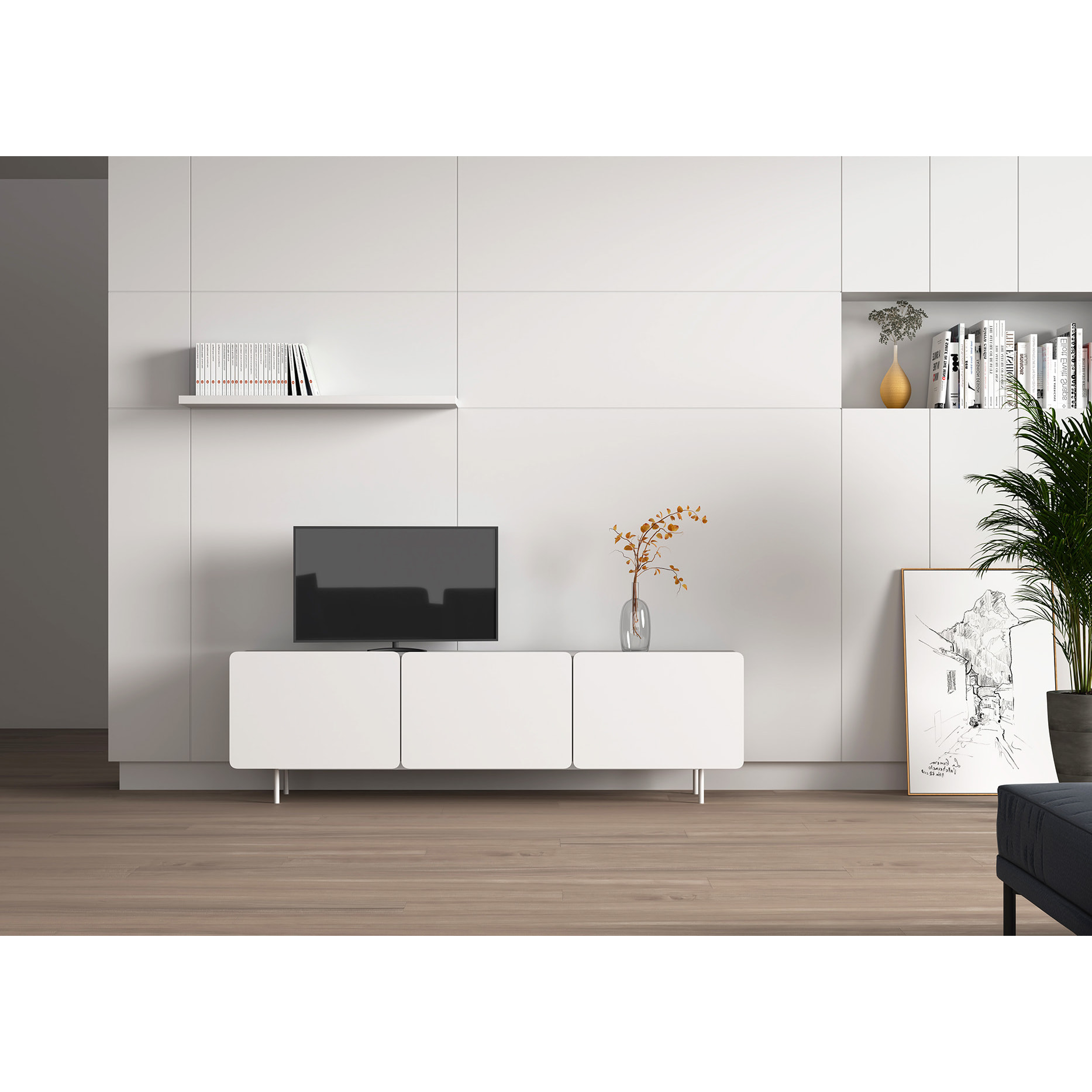 Bajo tv 3 puertas Biscuit blanco 54x180x44 cm