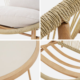 Set de 2 fauteuils de jardin avec table acier et rotin beige. 79x92x79cm - Narola