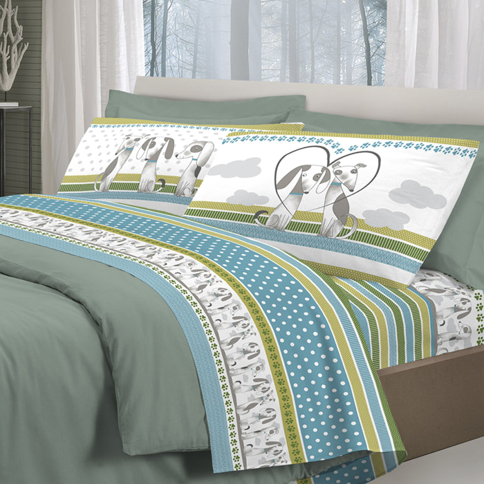 Completo letto baubau verde 100% cotone