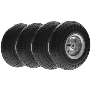 Juego de 4 Ruedas para Carretilla, Neumáticos de Goma Ø255 x 75 mm, Ruedas de Repuesto, Eje de 16 mm, Carga 80 kg, para Carros de Mano y Carritos de Jardín, Negro
